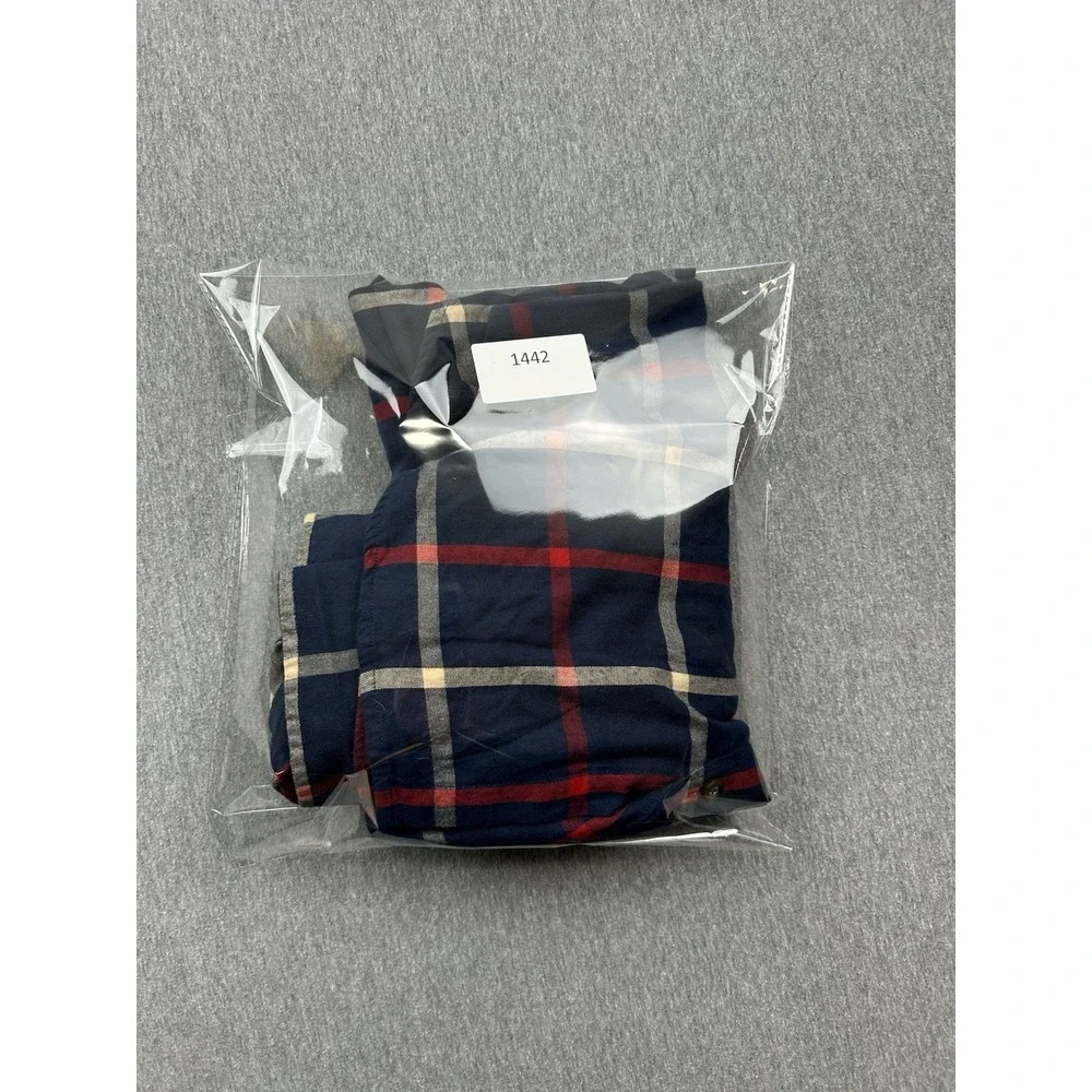 J Crew Brushed Twill Cotton Plaid Shirt Mens XL Blue Red Long Sleeve Button Down